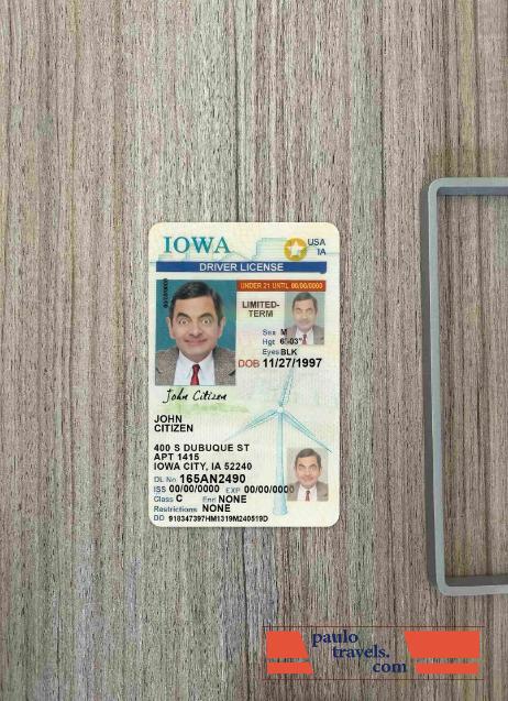 USA Iowa driving license under 21 photolook FRONT PSD template